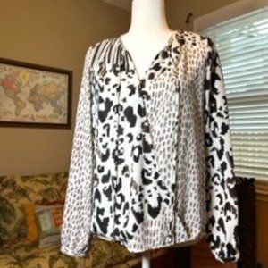 CAbi Black/White Leopard Print Blouse